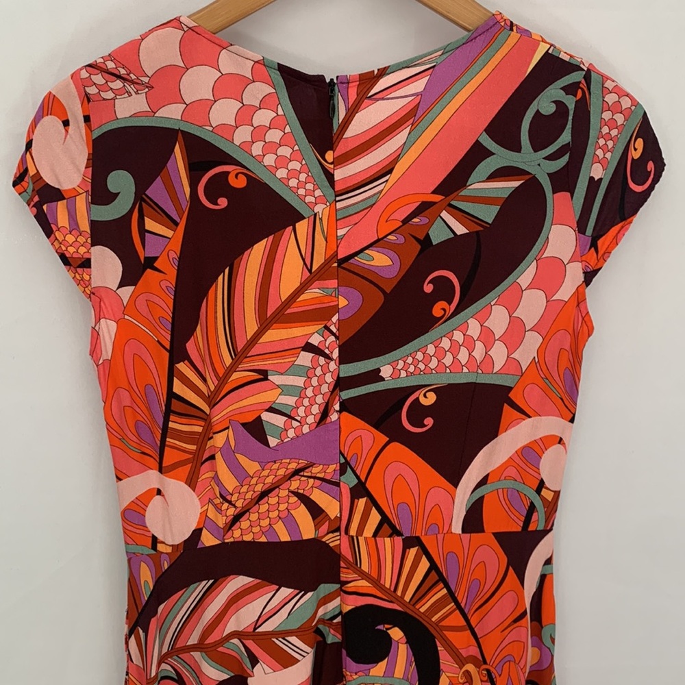 Saint + Sofia Jocelyn Cap Sleeve V-Neck Midi Dress Paisley Retro Red Palm Size 4 - Picture 13 of 16
